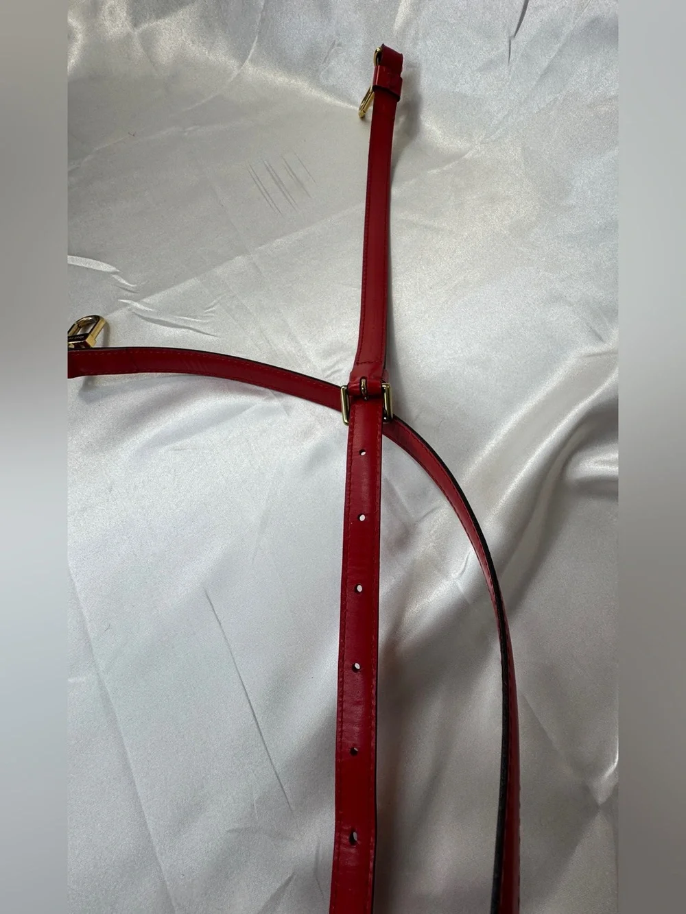 Louis Vuitton Red Leather Adjustable Strap with Gold Hardware